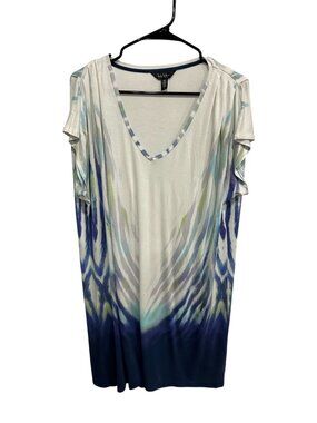 Nicole Miller New York V-Neck Abstract Print Tunic Dress Size L Coastal Boho